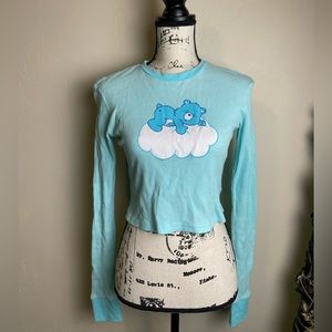 Care Bears Dolls Kill Sleepy Bear Long Sleeve Crop Top Flannel Blue Size Small